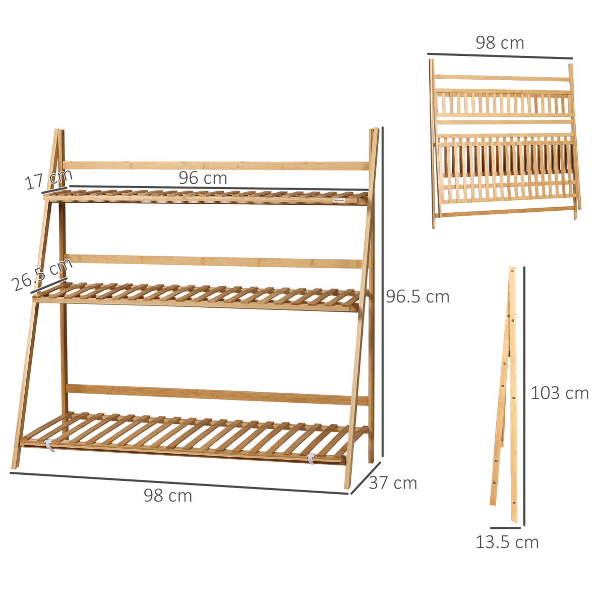Outsunny Folding 3-Tier Bamboo Plant Stand Shelf for Indoor & Outdoor