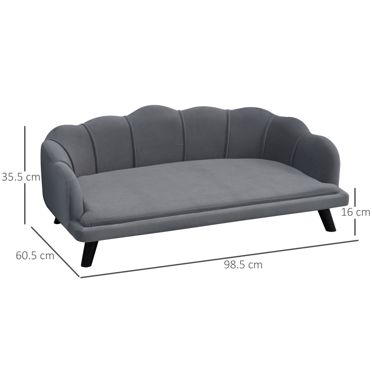 PawHut Grey Dog Sofa Bed with Cushion and Wooden Legs for Medium and Large Dogs