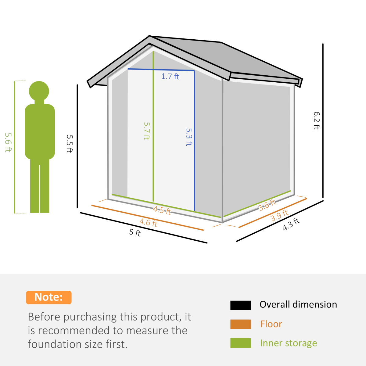 Outsunny Metal Outdoor Storage Shed with Sliding Door and Sloped Roof, 152 x 132 x 188 cm, Grey