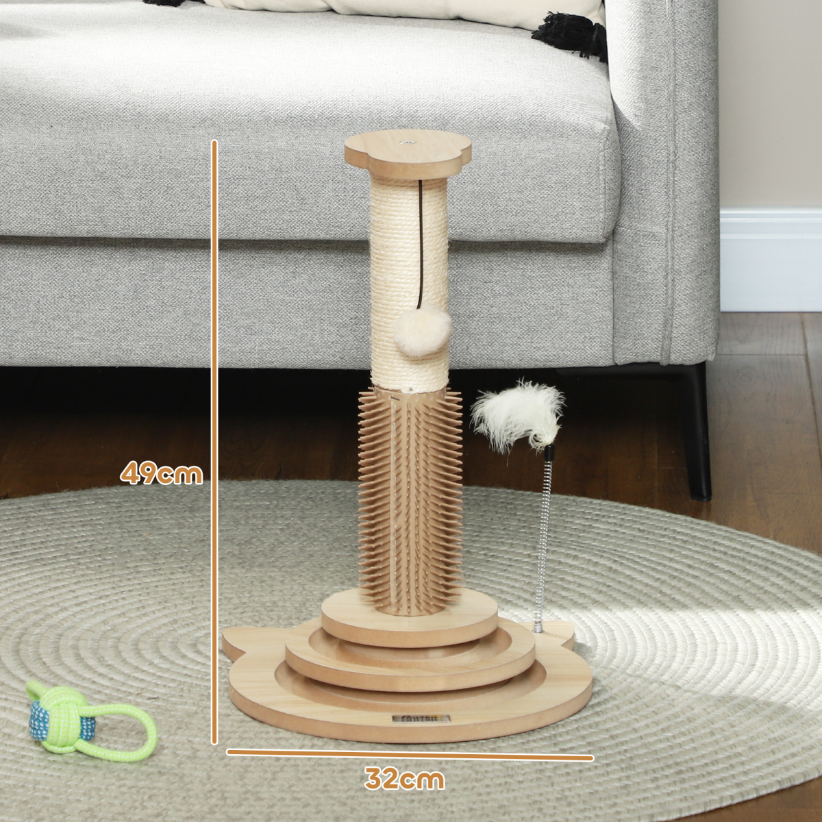 PawHut 49cm Cat Scratching Post with 4 Track Balls, Indoor