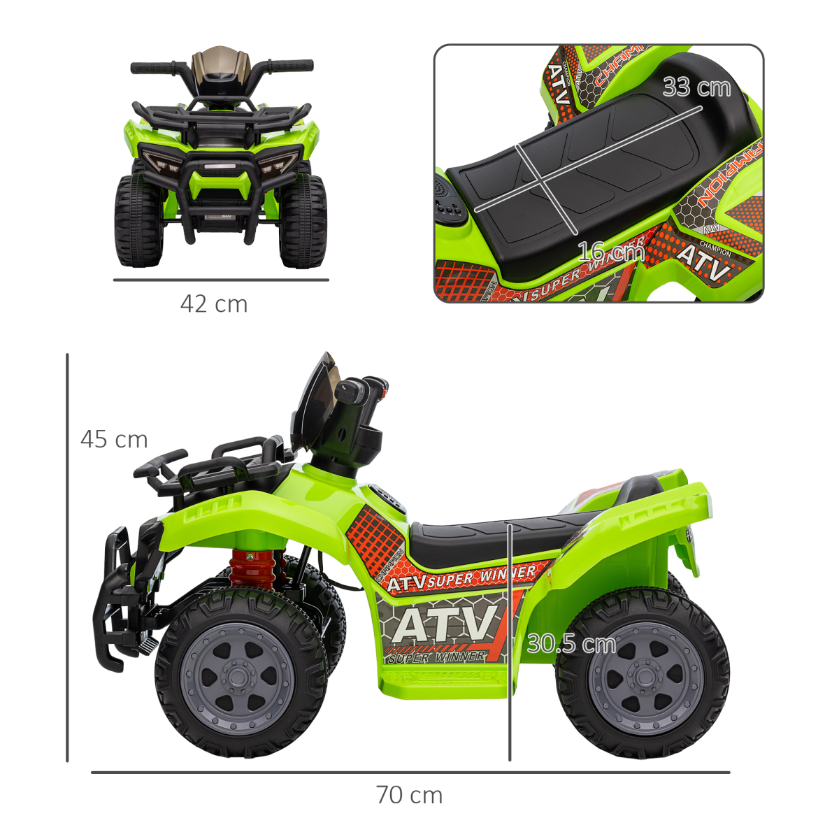 HOMCOM 6V Kids Electric Ride On Quad Bike ATV with Music, Forward Drive, 18-36 Months