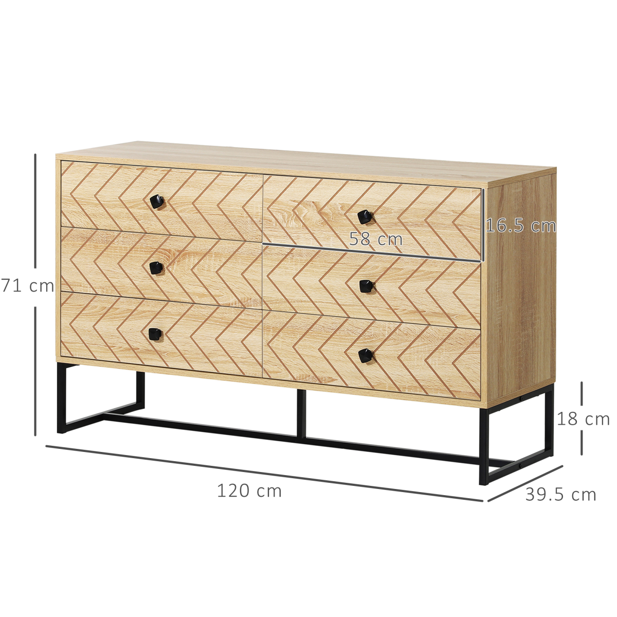 HOMCOM 6 Drawer Storage Unit Zig Zag Design Hallway Bedroom Living Room Cabinet with Black Handles and Anti-Tip Safety