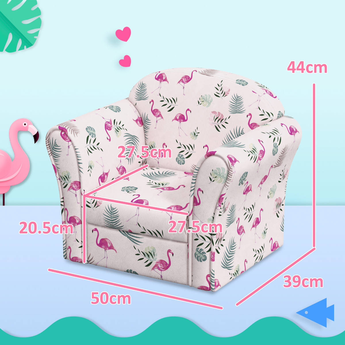 AIYAPLAY Flamingo Kids Sofa Chair, Pink, Soft Toddler Seat