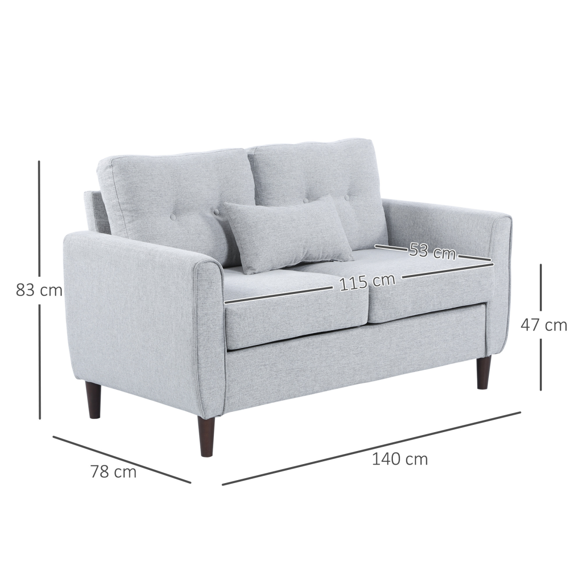 Modern 2-Seater Loveseat with Armrests and Linen Upholstery