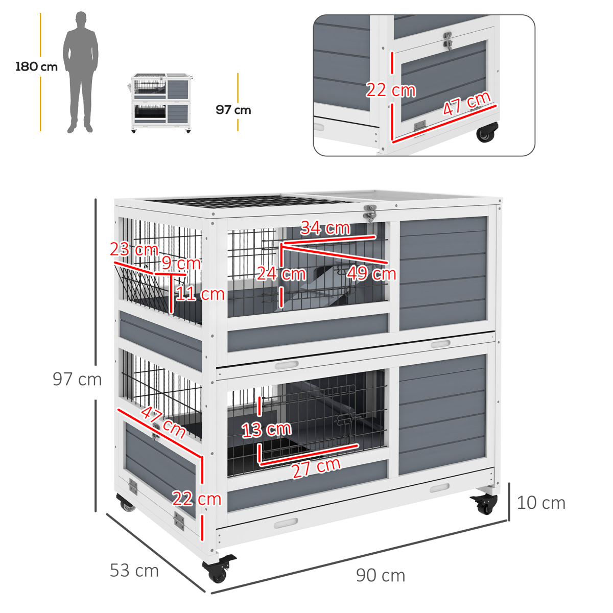 PawHut Double Decker Indoor Rabbit Hutch with Feeding Trough and Slide-Out Trays
