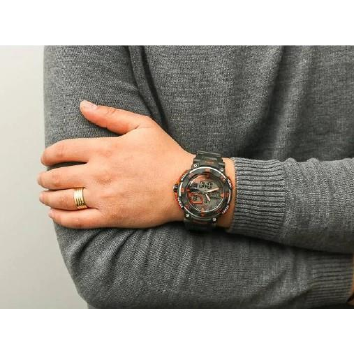 Sekonda Mens Sports Digital Analog Display Black Rubber Strap Watch 1163