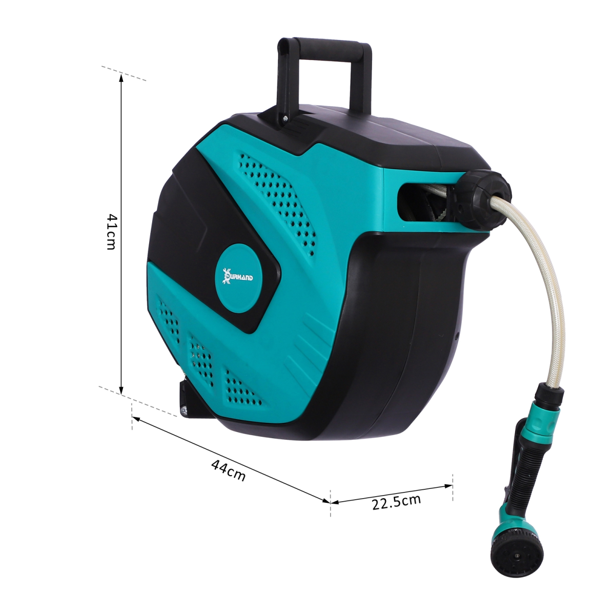 DURHAND 15m Auto Rewind Water Hose Reel with 180° Swivel Mounting Bracket