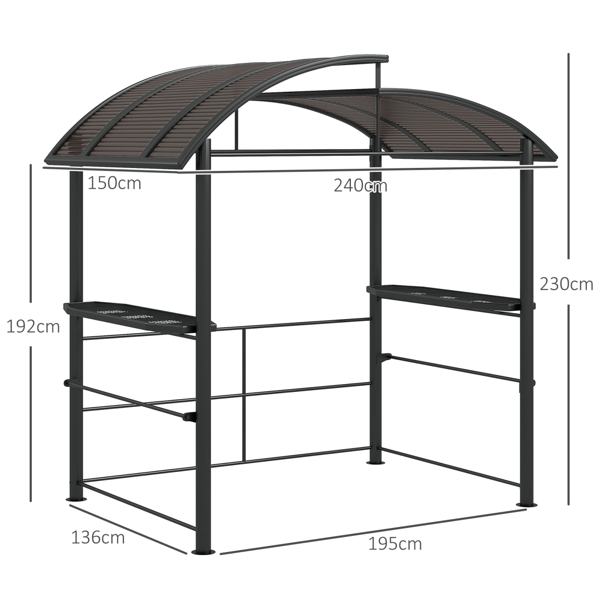 Outsunny BBQ Patio Gazebo with Polycarbonate Roof and 2 Shelves