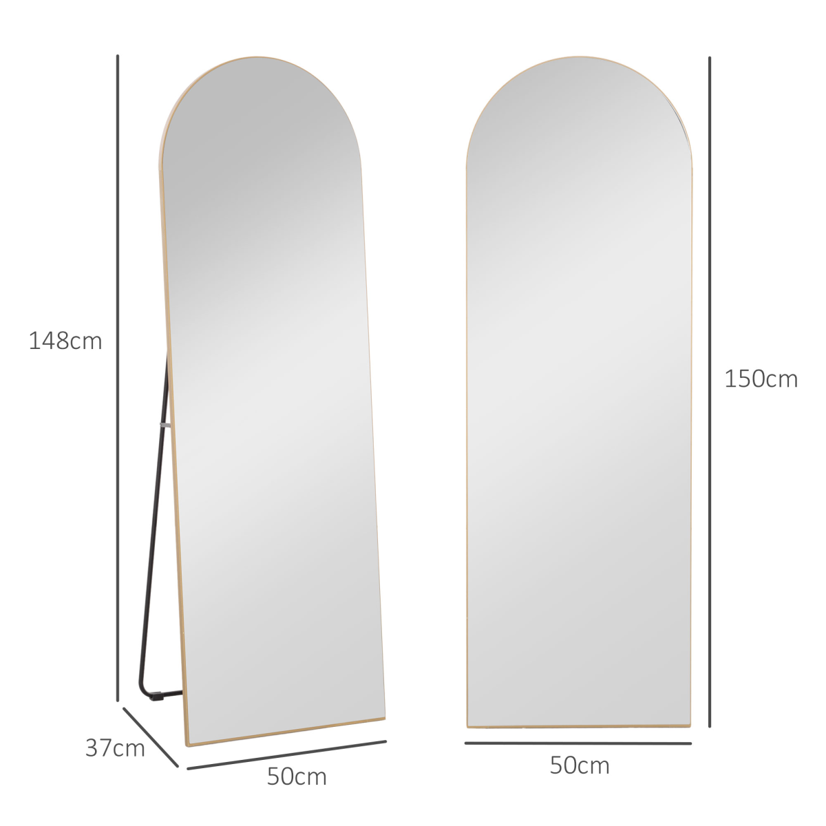HOMCOM 50 x 150cm Gold Tone Full Length Floor Mirror, Wall Mount