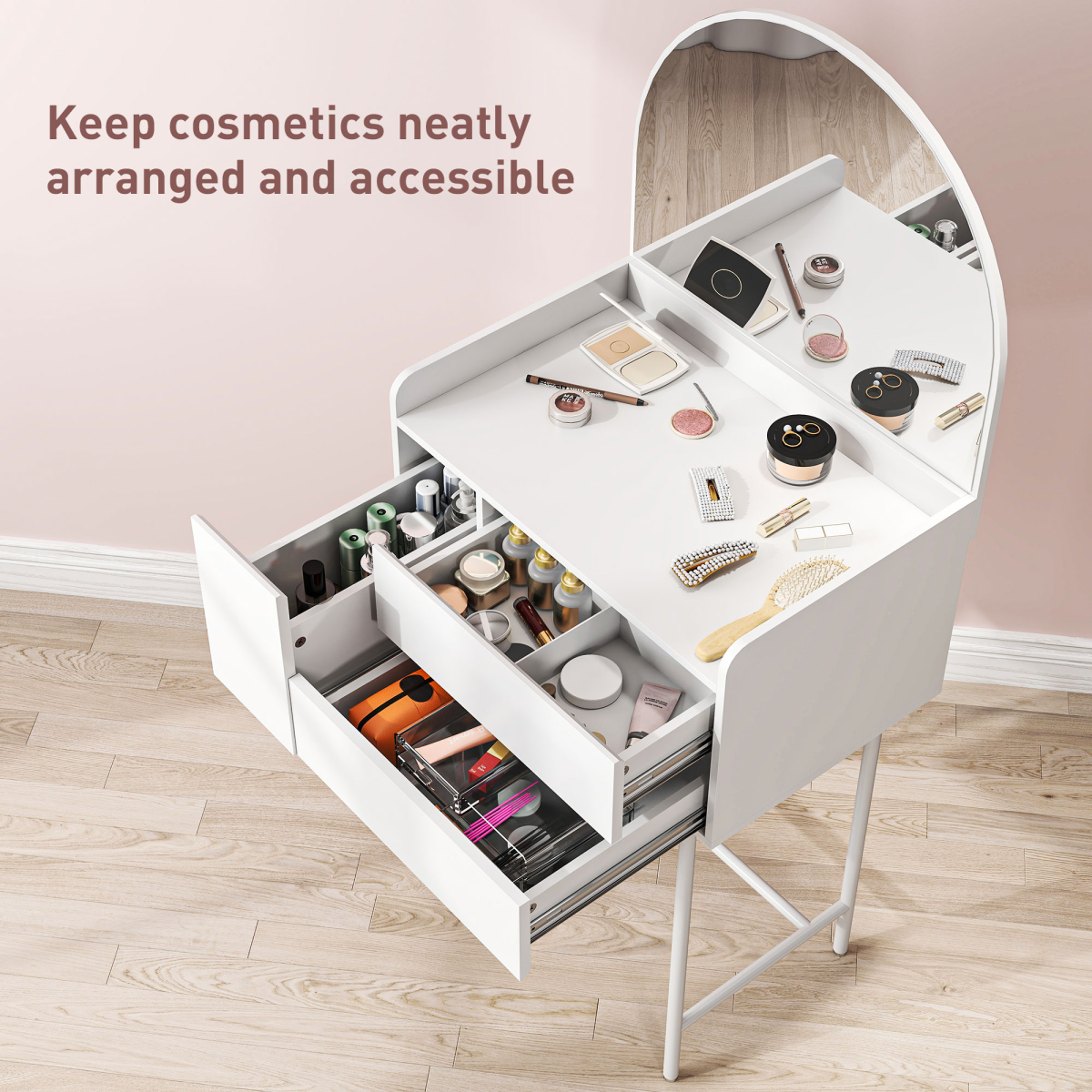 HOMCOM White Makeup Vanity Table with Mirror and 3 Drawers