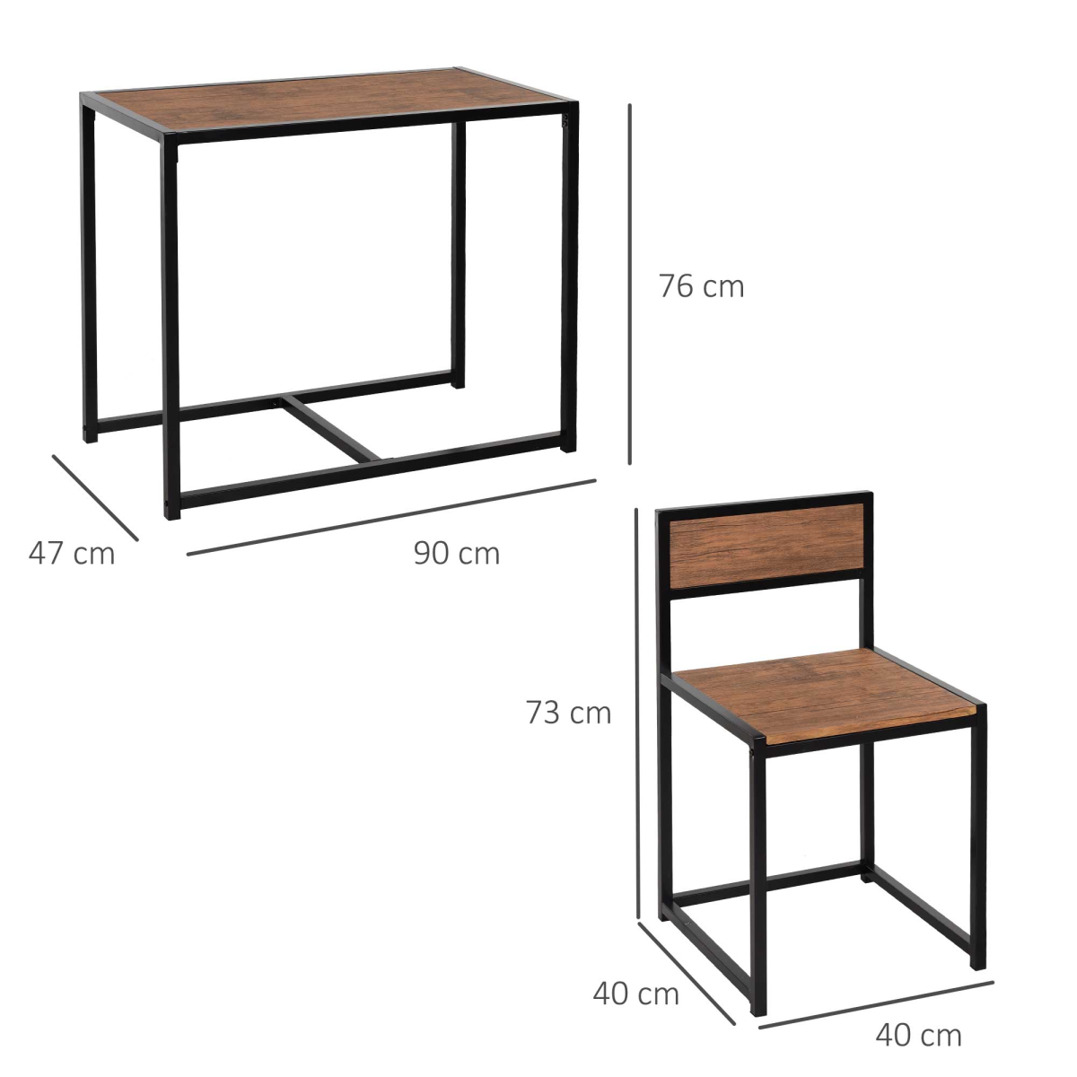 HOMCOM Industrial 3-Piece Bar Stool and Table Set, 2 Stool Chairs and Rectangular Table, Galvanised Steel Frame, Chestnut Brown MDF, Wood Tone