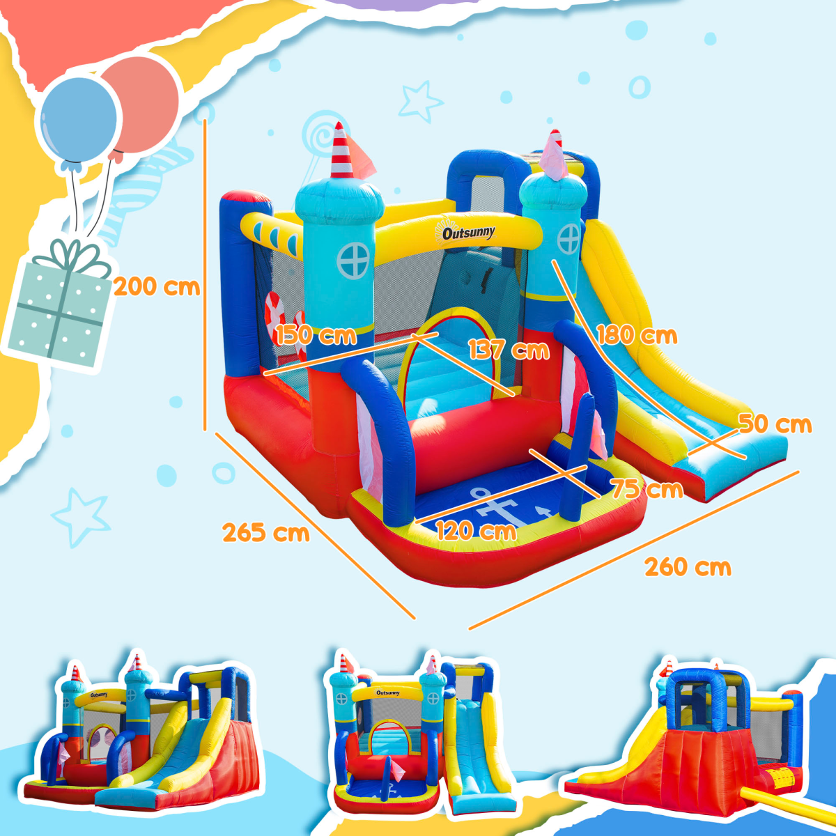 Kids Inflatable Bouncy Castle with Slide, Pool, Trampoline & Blower