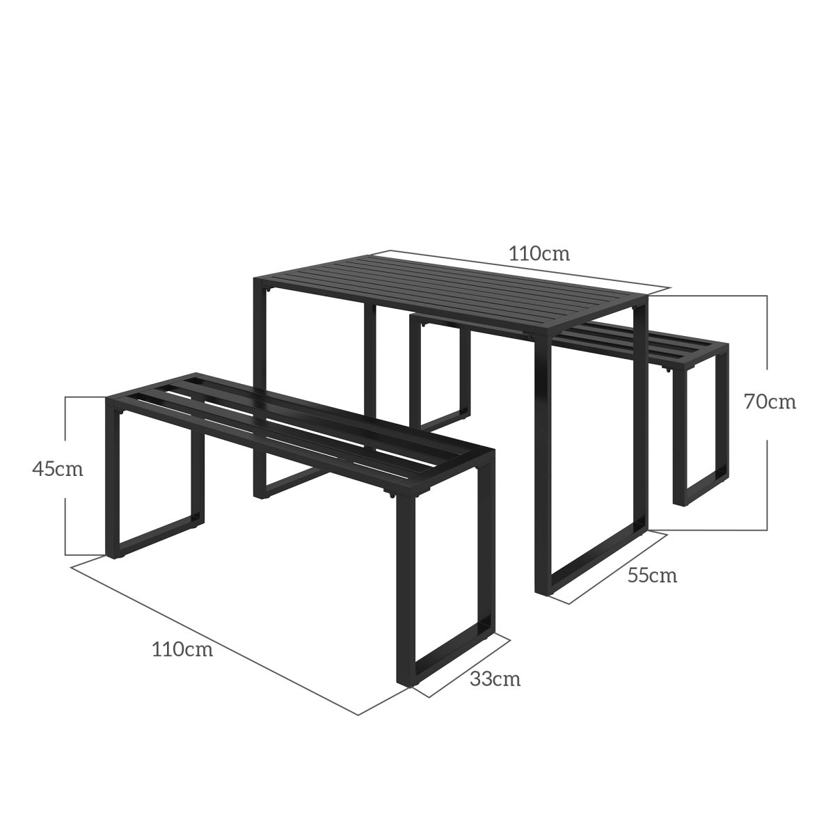Outsunny 3-Piece Metal Table and Bench Set for 4 People, Black
