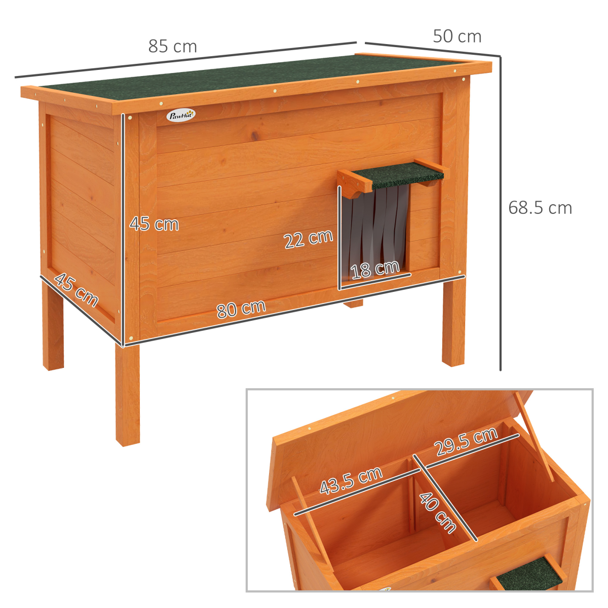 PawHut Outdoor Insulated Feral Cat House with Openable Roof, Orange