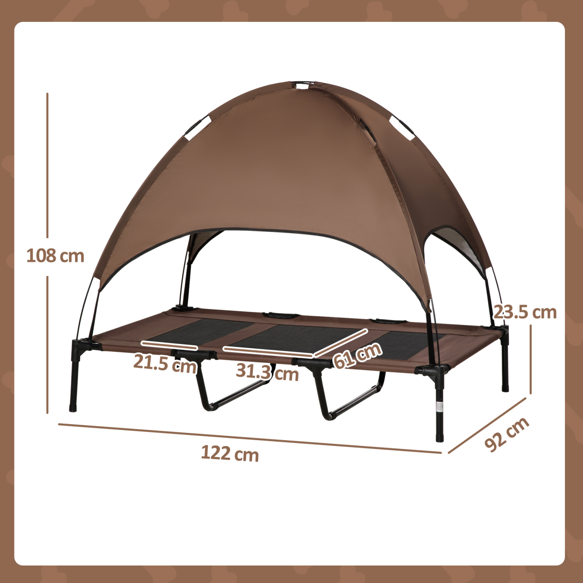 PawHut Elevated Dog Bed Cot with Removable Canopy, Outdoor Shelter