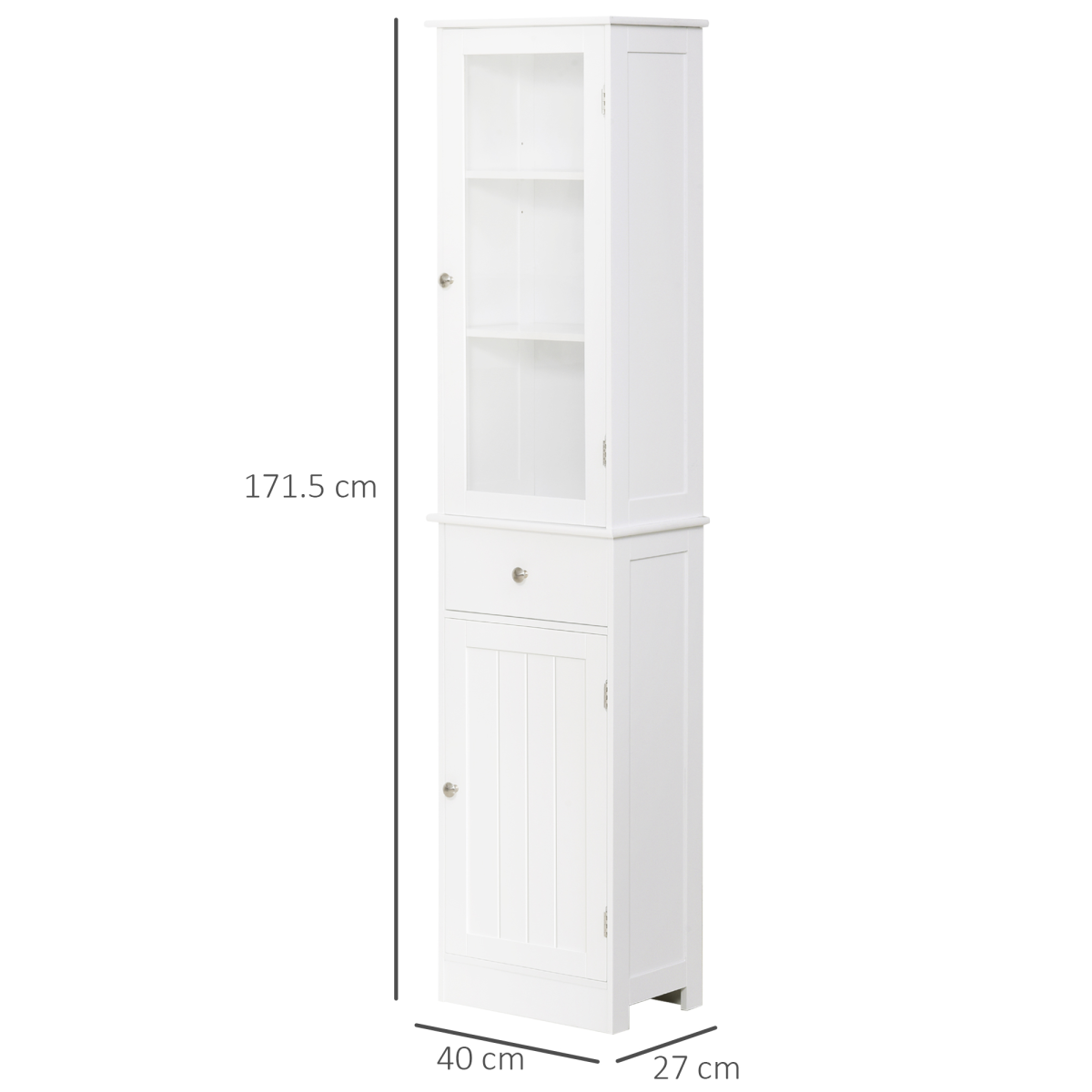 kleankin Bathroom Storage Cabinet with 3-Tier Open Shelves, Bottom Cabinet with Shelf, Transparent Acrylic Door, White