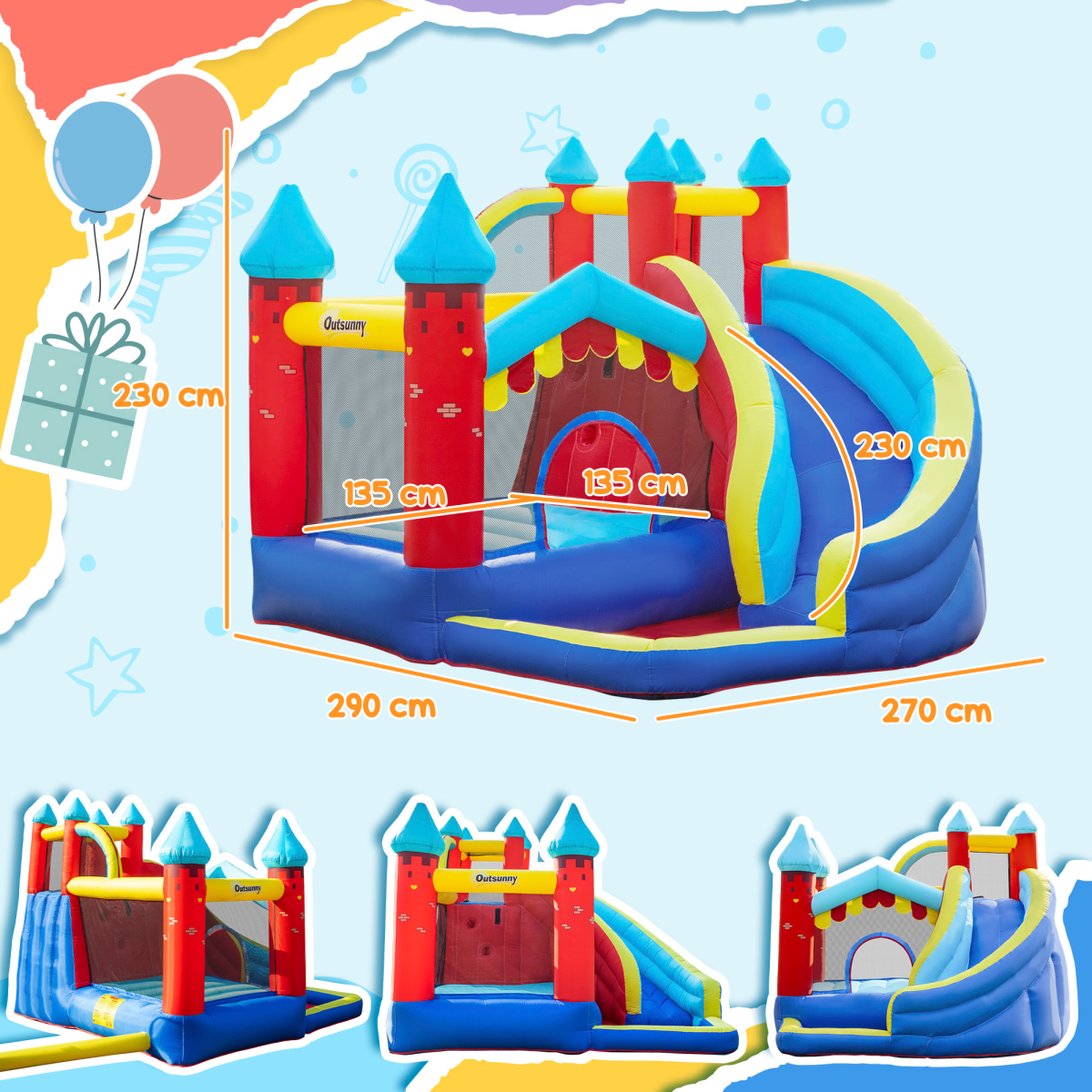 Inflatable Bouncy Castle with Slide, Pool, Trampoline, Wall & Blower