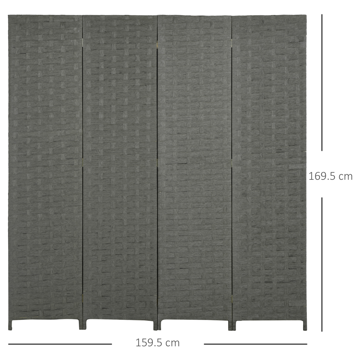 4-Panel Foldable Wave Fibre Room Divider Privacy Screen, Grey