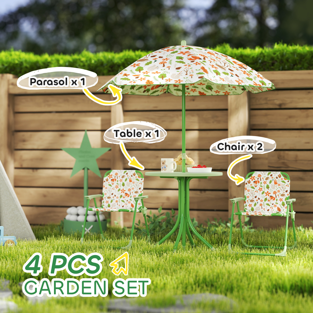 AIYAPLAY Kids Fox Outdoor Furniture Set with Adjustable Parasol
