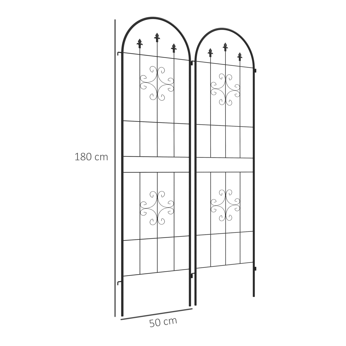 Outsunny Set of 2 Metal Trellis for Climbing Plants, Arrow Design, Black Steel, 50 x 180 cm