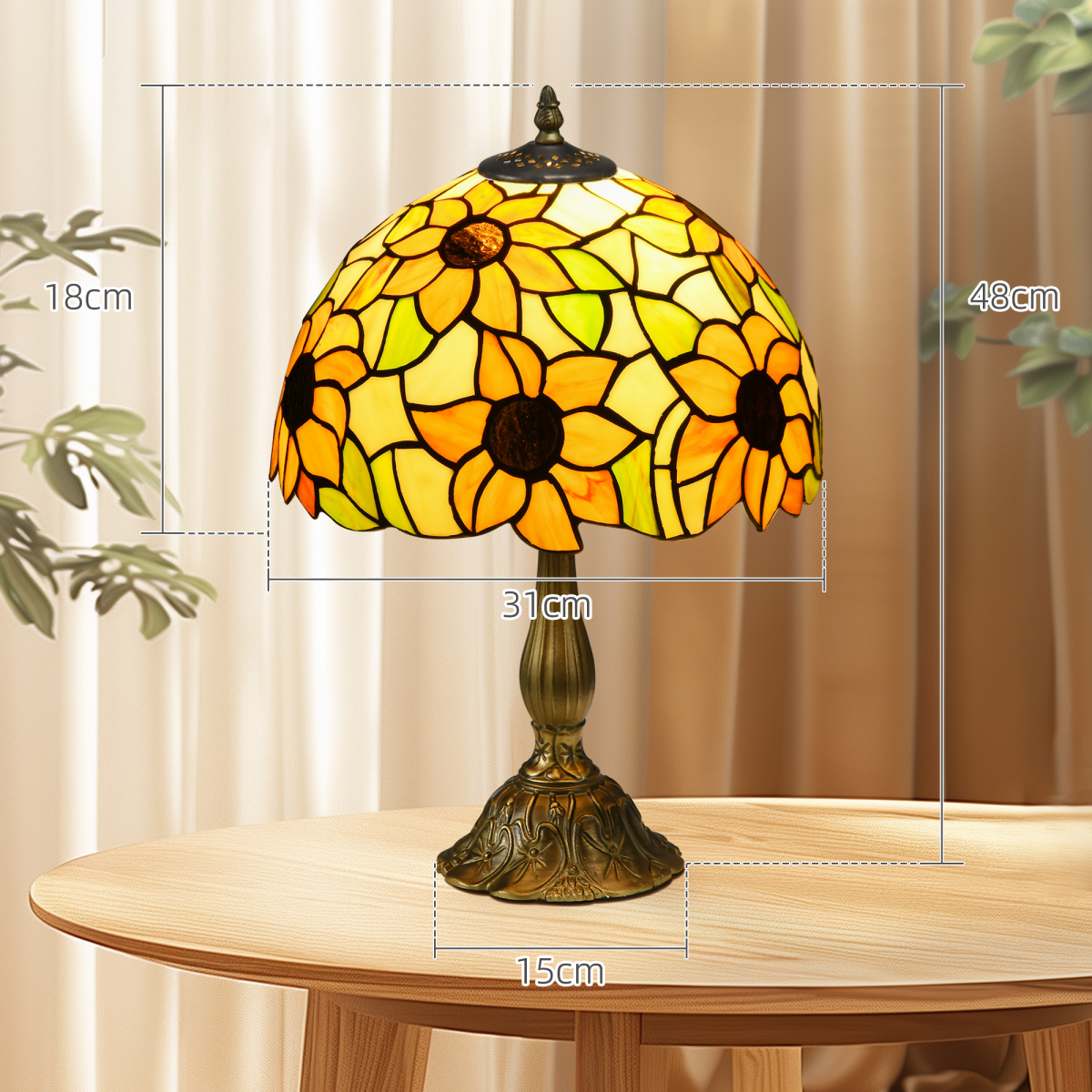 AIYAPLAY Stained Glass Sunflower Table Lamp, E27, Bulb Not Included