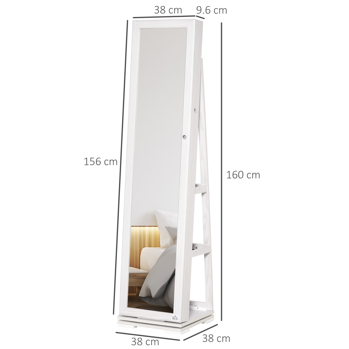 Full Length Mirror Jewelry Cabinet, 360° Rotating, Lockable