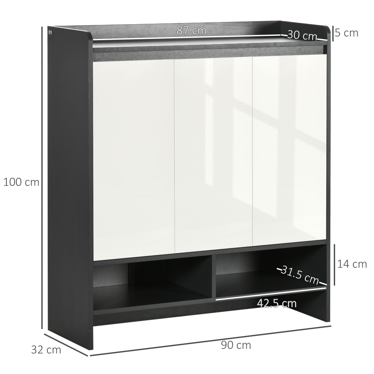Modern White Shoe Cupboard for Hallway with Open Shelves and Adjustable Shelving