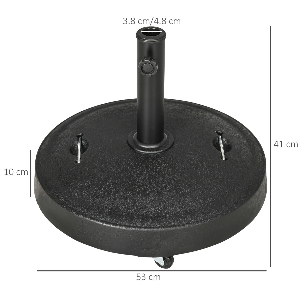 Outsunny 23.5kg Round Resin Parasol Base with Wheels for 38-48mm Poles