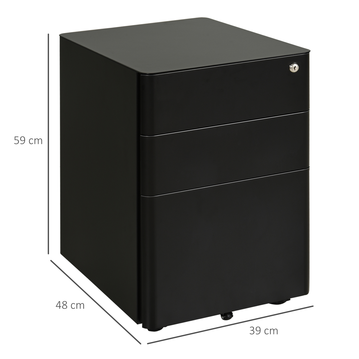 3 Drawer Steel Filing Cabinet with Lock, 4 Wheels, Compact Under Desk, Black