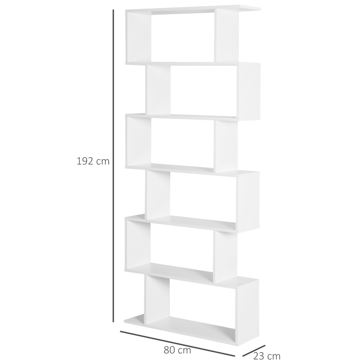 HOMCOM White 6-Tier Asymmetrical S-Shaped Particle Board Shelving Unit