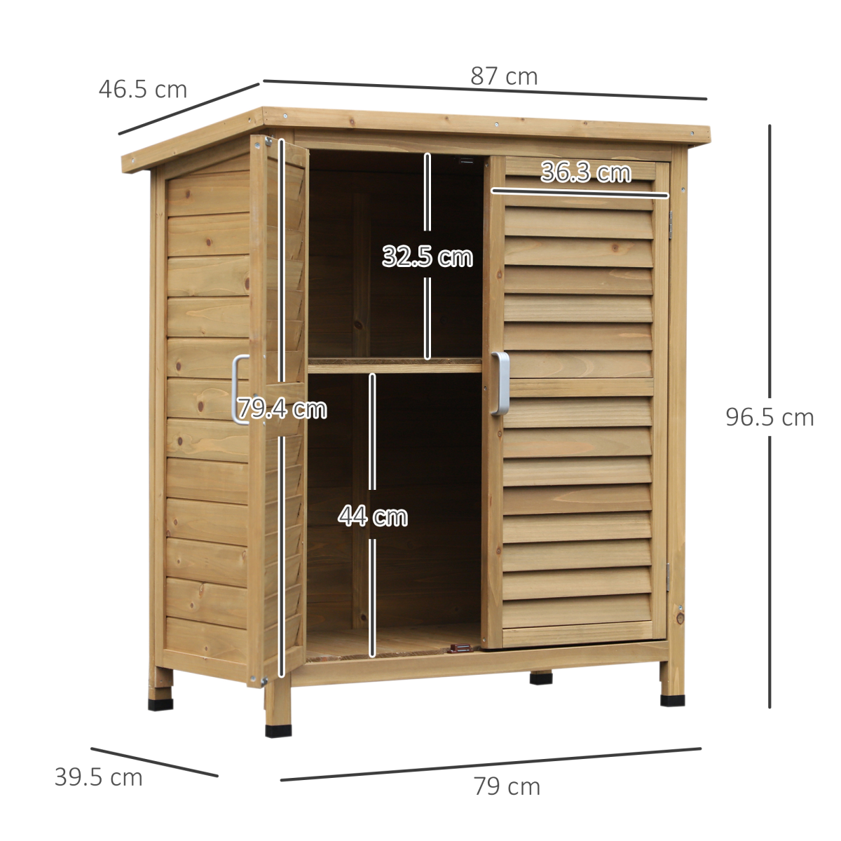 Outsunny Solid Fir Wood Garden Storage Cabinet with Shelves and Ventilated Doors