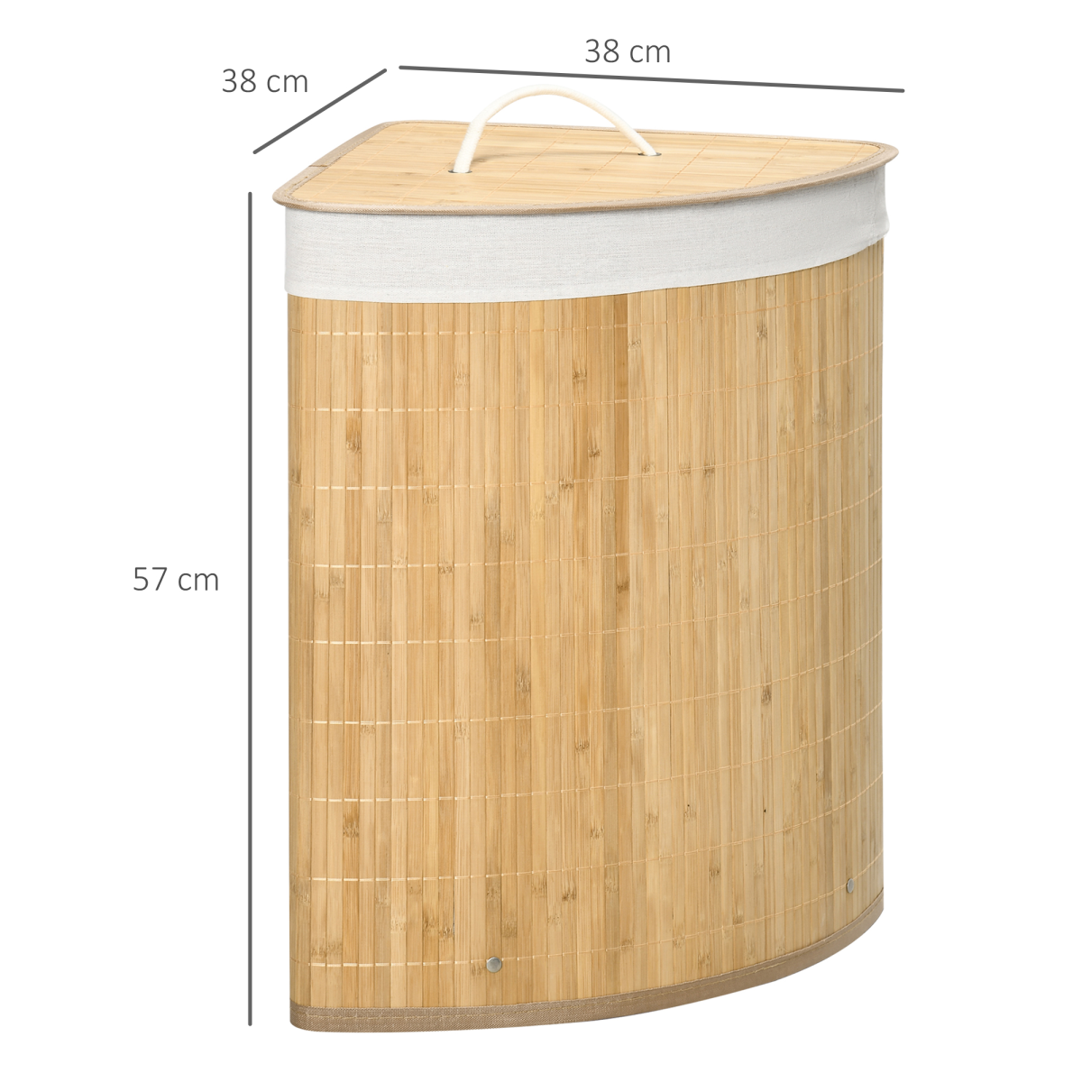 55L Bamboo Corner Laundry Hamper with Lid, 38 x 38 x 57cm, Side Handles, Unbranded