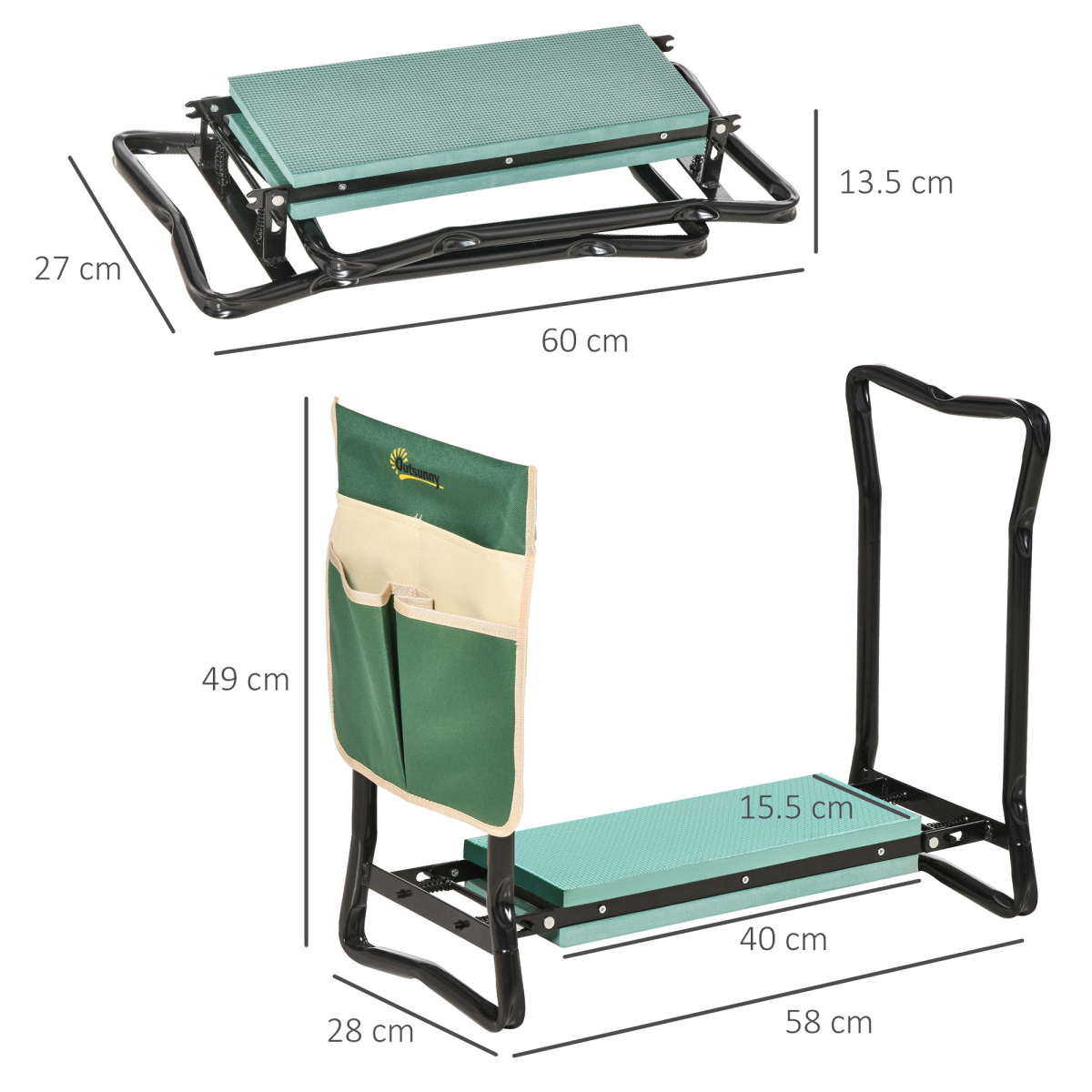 Outsunny Steel Frame Folding Garden Kneeler and Seat with Removable Tool Bag