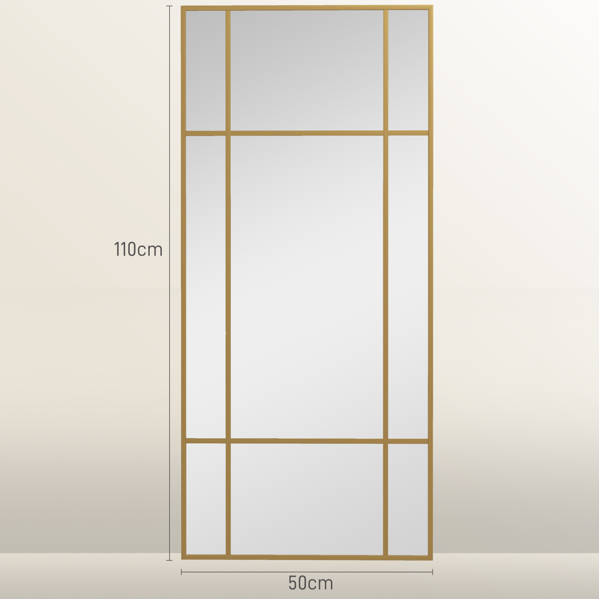 HOMCOM Window Style Wall Mirror 110 x 50cm, Gold Tone