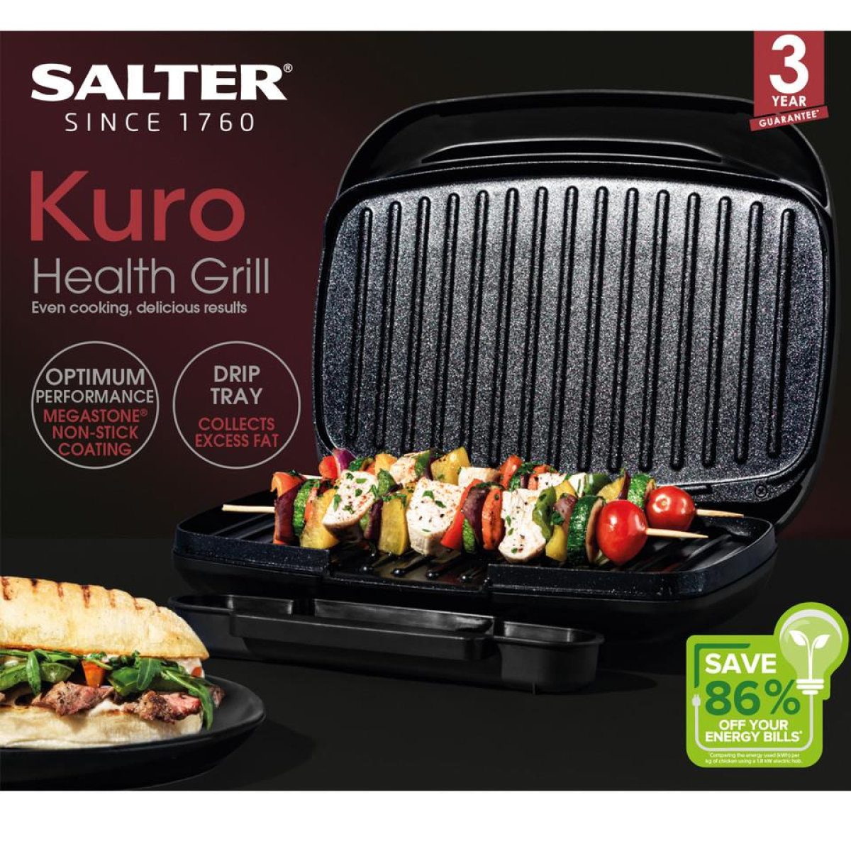Salter Kuro Non-Stick Health Grill with Drip Tray
