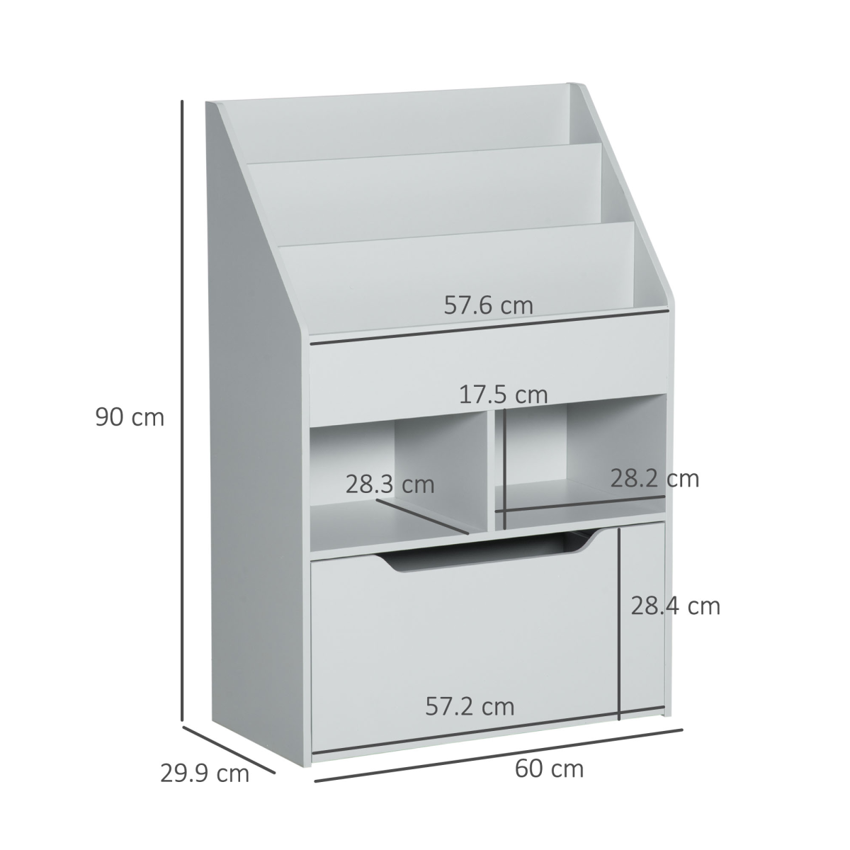 HOMCOM Kids Bookshelf with Toy Storage Drawer and Wheels, Grey