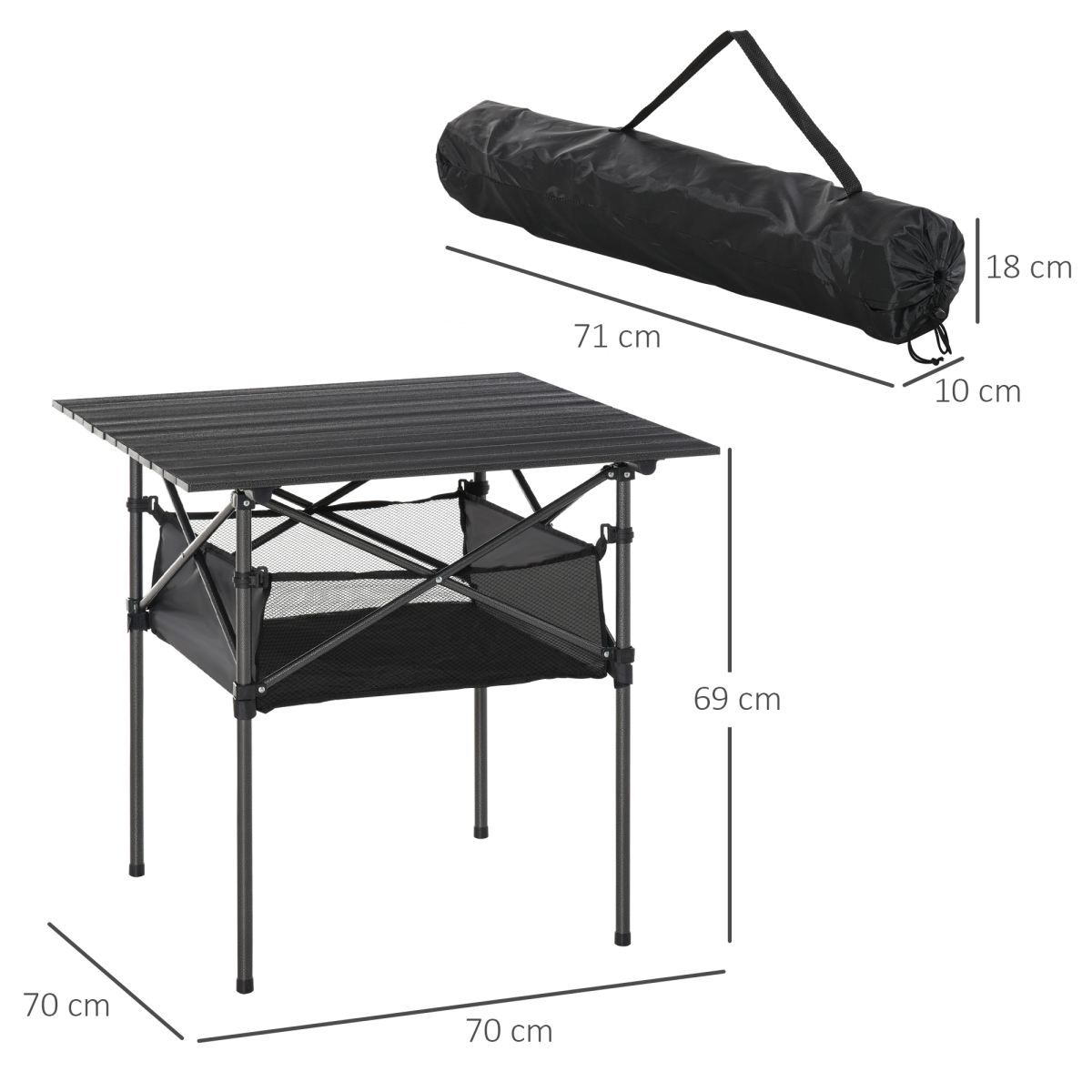 Aluminum Roll-Top Folding Camping Table with Mesh Bag, Black