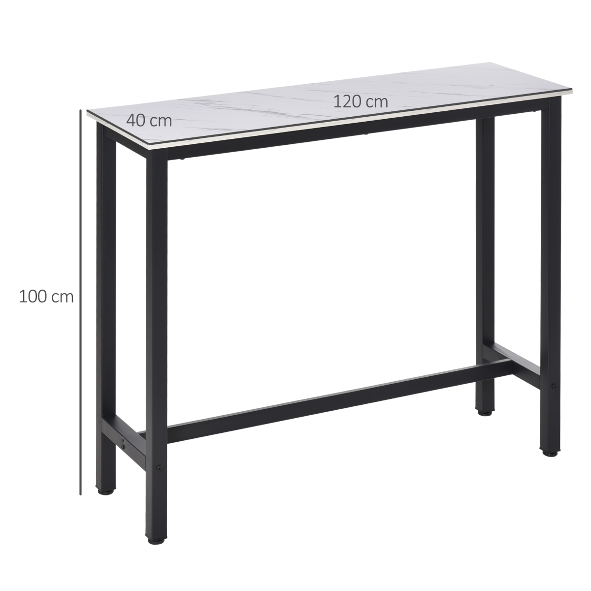 Marble Grain Bar Table with Adjustable Footpads, White & Black
