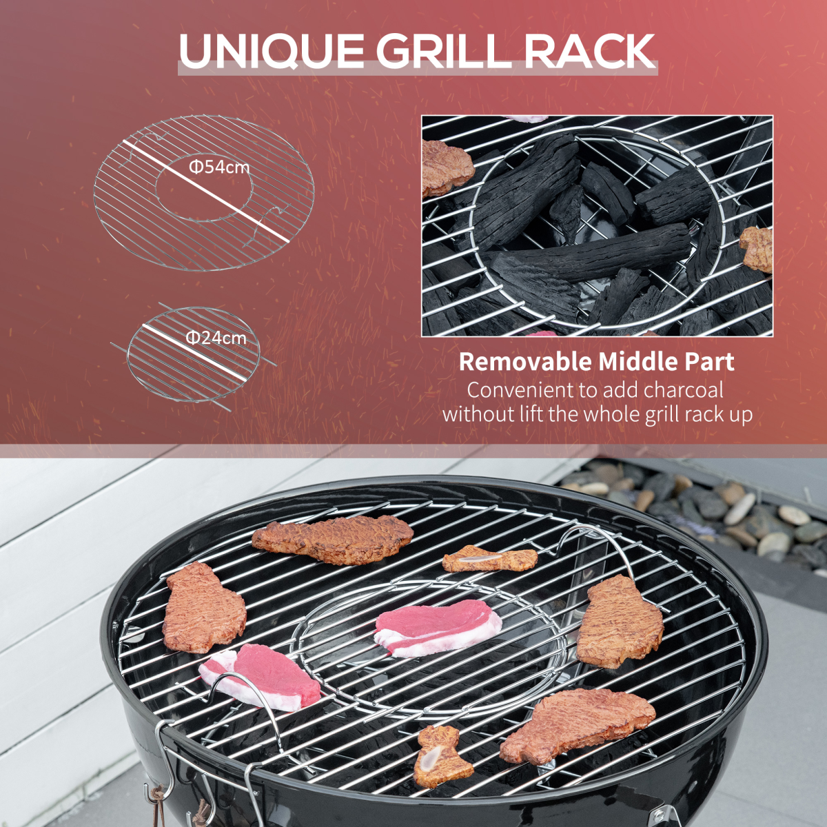 Outsunny Portable Kettle Charcoal Grill with Lid & Thermometer