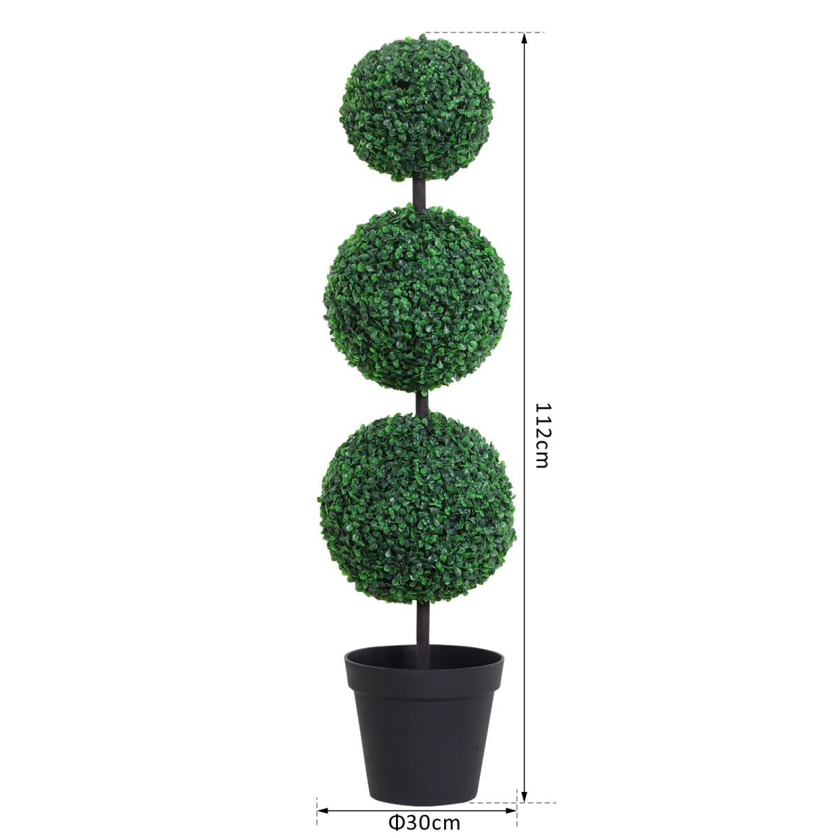 Outsunny Set of 2 Artificial Boxwood Topiary Trees with 3 Balls, Green PE Plants