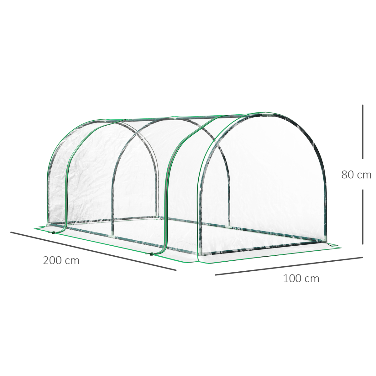 Tunnel Greenhouse with 2 Large Doors, Steel Frame, 200 x 100 x 80cm