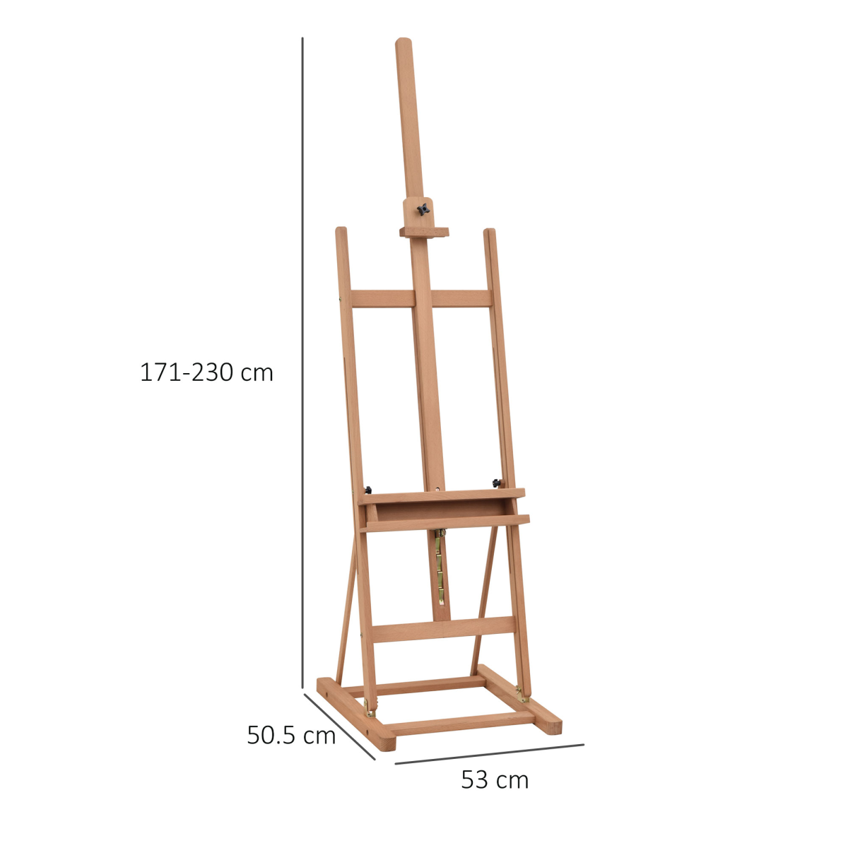 Height Adjustable H-Frame Studio Easel with Canvas Holder and Storage Tray, Beech Wood, Unbranded