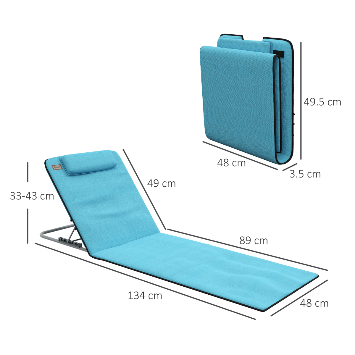 Outsunny 2-Piece Outdoor Beach Mat Steel Reclining Chair Set with Backrest