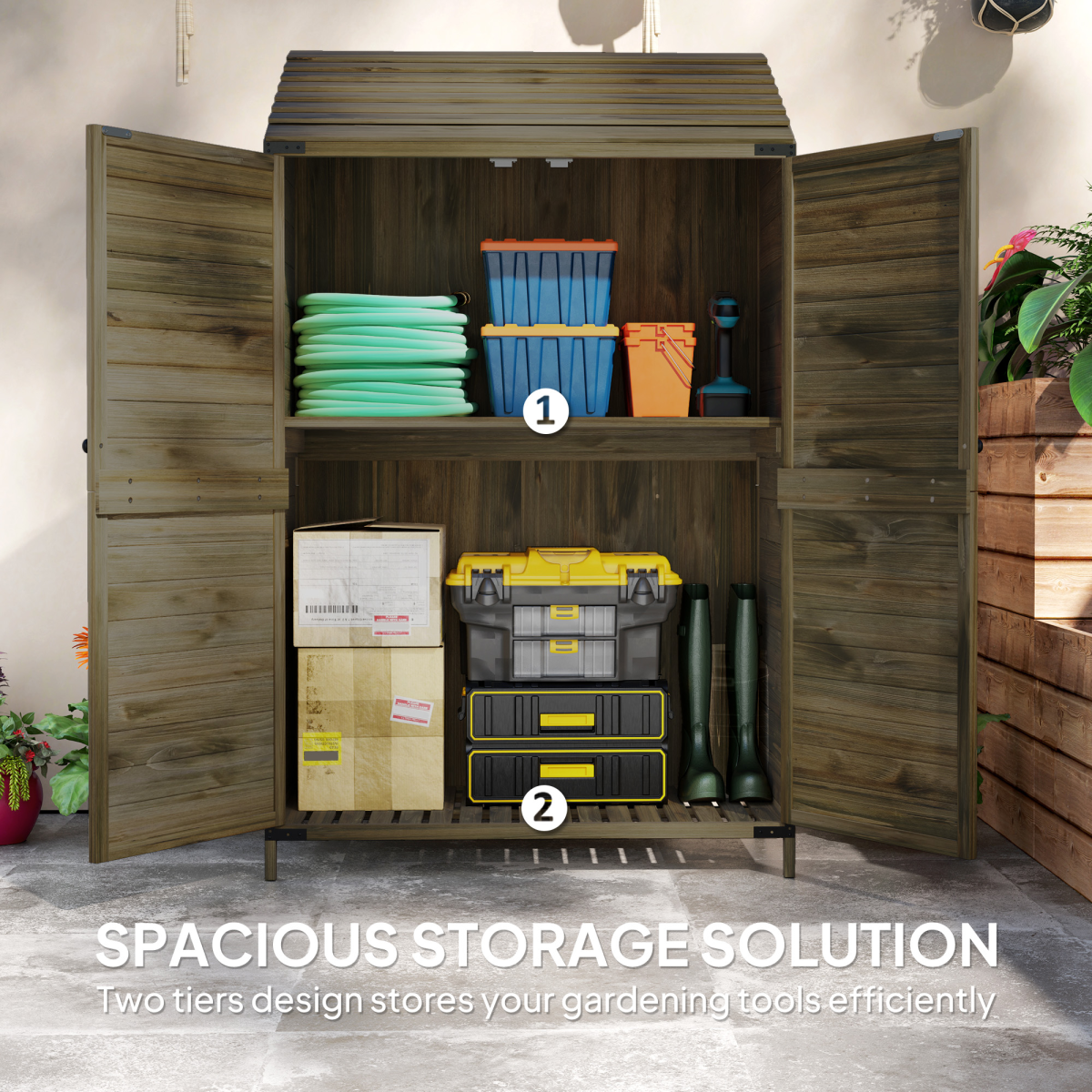 Outsunny Wooden Garden Storage Shed with Double Doors and Shelves, Green