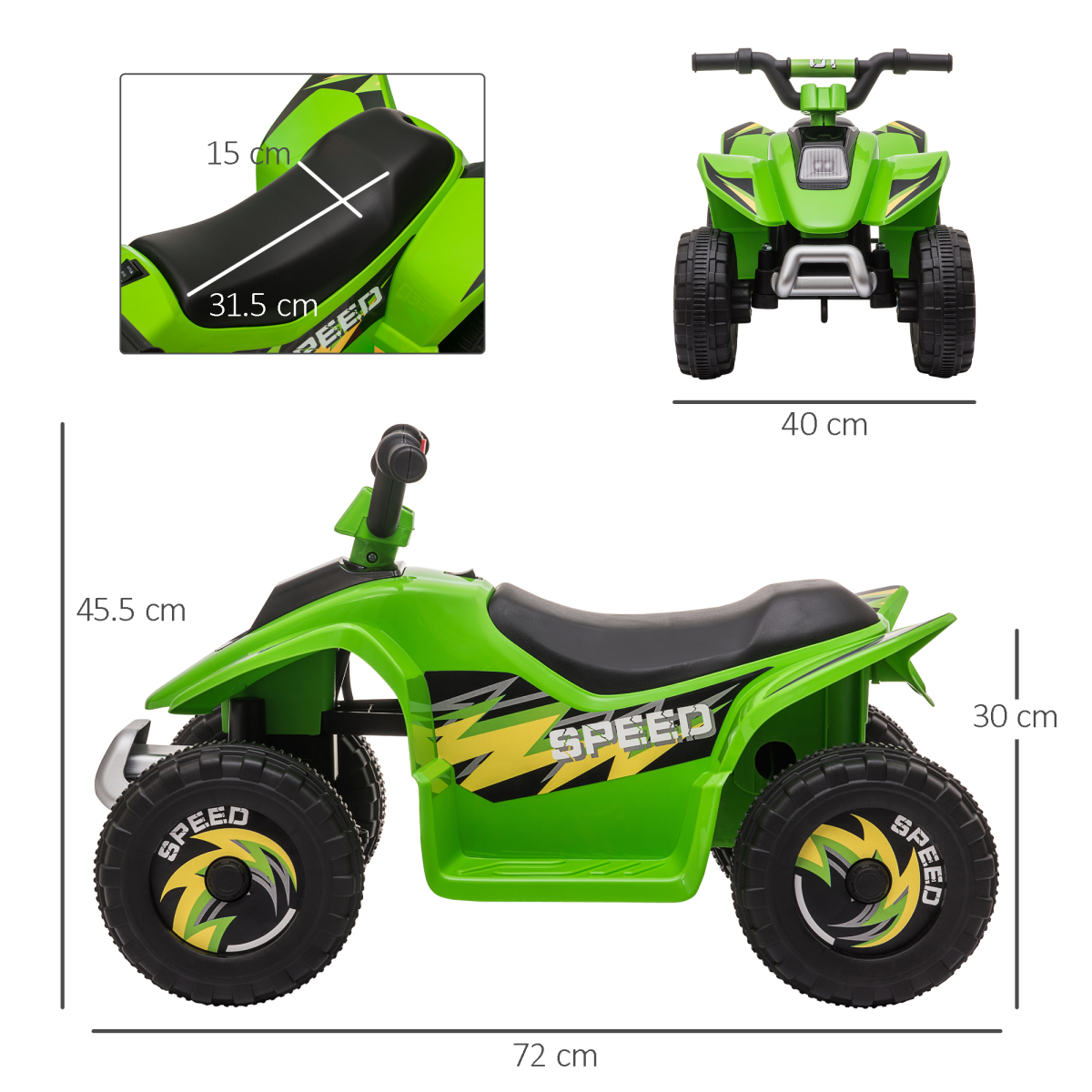 HOMCOM 6V Kids Ride-On Car with Big Wheels, 18-36 Months, Green