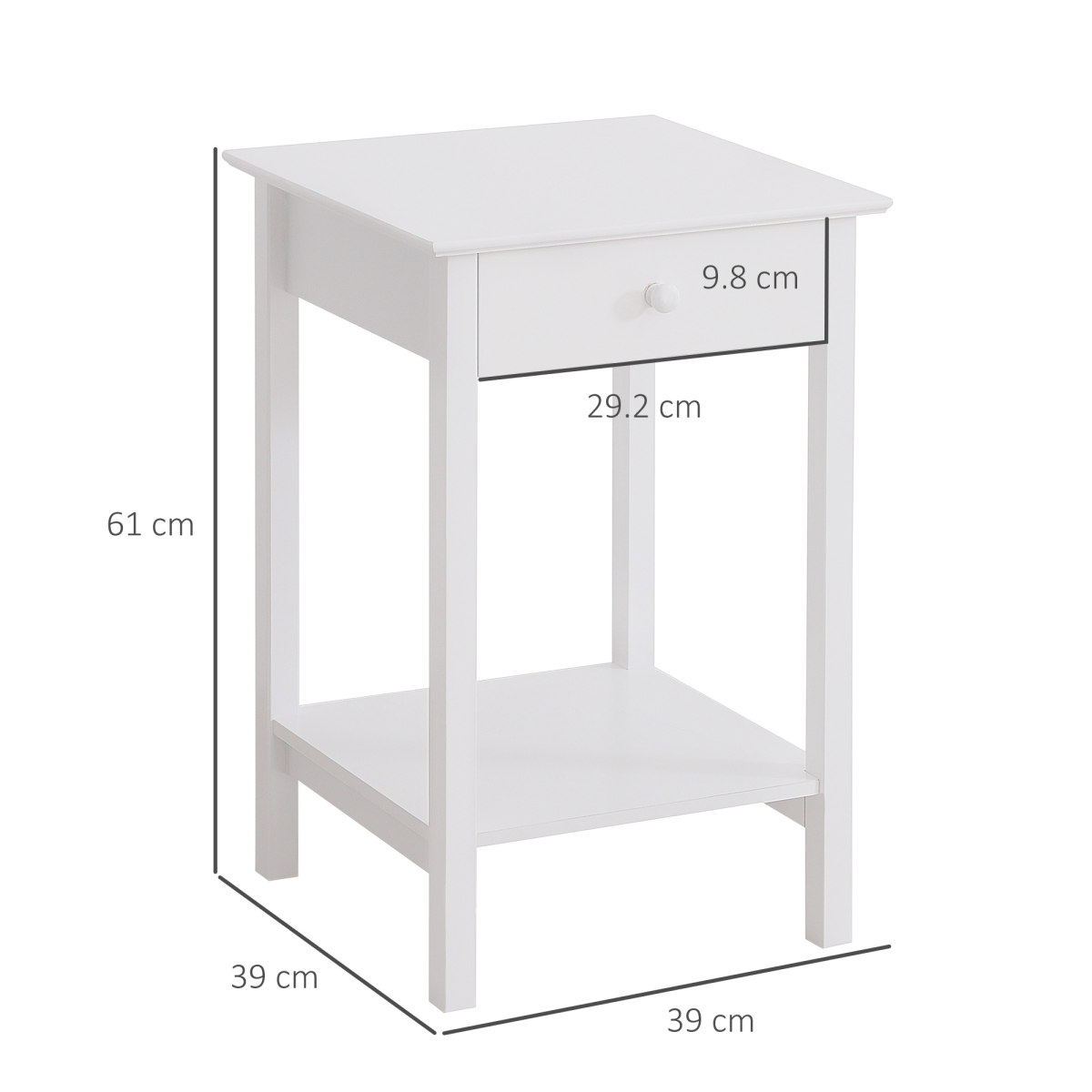White Wooden Bedside Table with Drawer and Shelf Storage