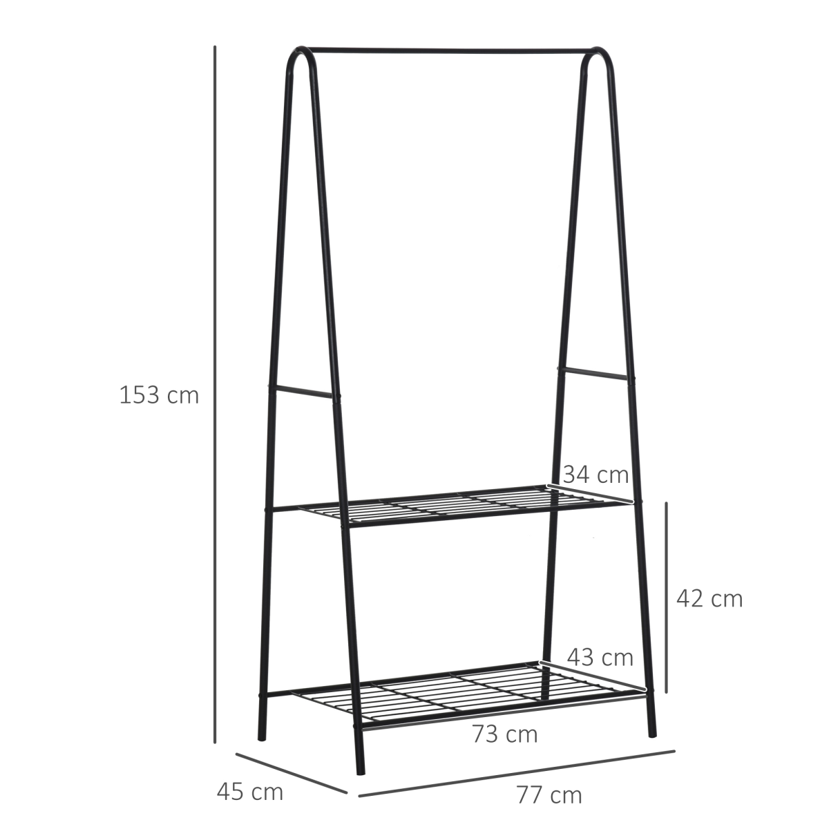 HOMCOM 2-Tier A-Shaped Steel Clothes Rack with Hanging Rail, Black