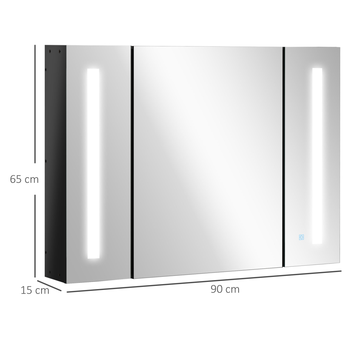 kleankin LED Wall-Mounted Bathroom Mirror Cabinet with 3 Mirrored Cabinets, Shelves, Touch Sensor, USB Powered, High Gloss Black