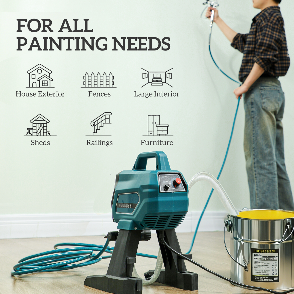 HOMCOM Airless Paint Sprayer, 200 Bar Wall Spray Gun for DIY