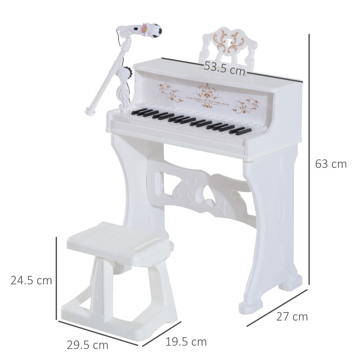 37-Key Kids Battery Piano Keyboard with Microphone & Stool
